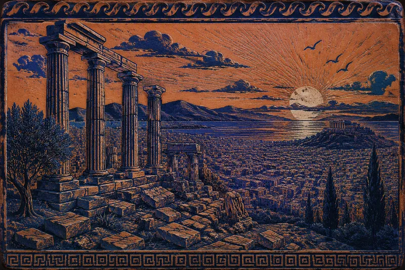 Akropolis ja Parthenon-temppeli Ateenan yllä