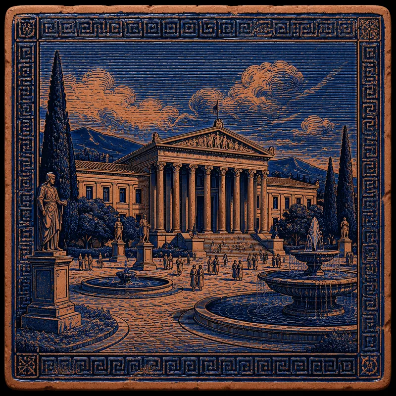 Syntagma-aukion parlamenttitalo ja suihkulähteet
