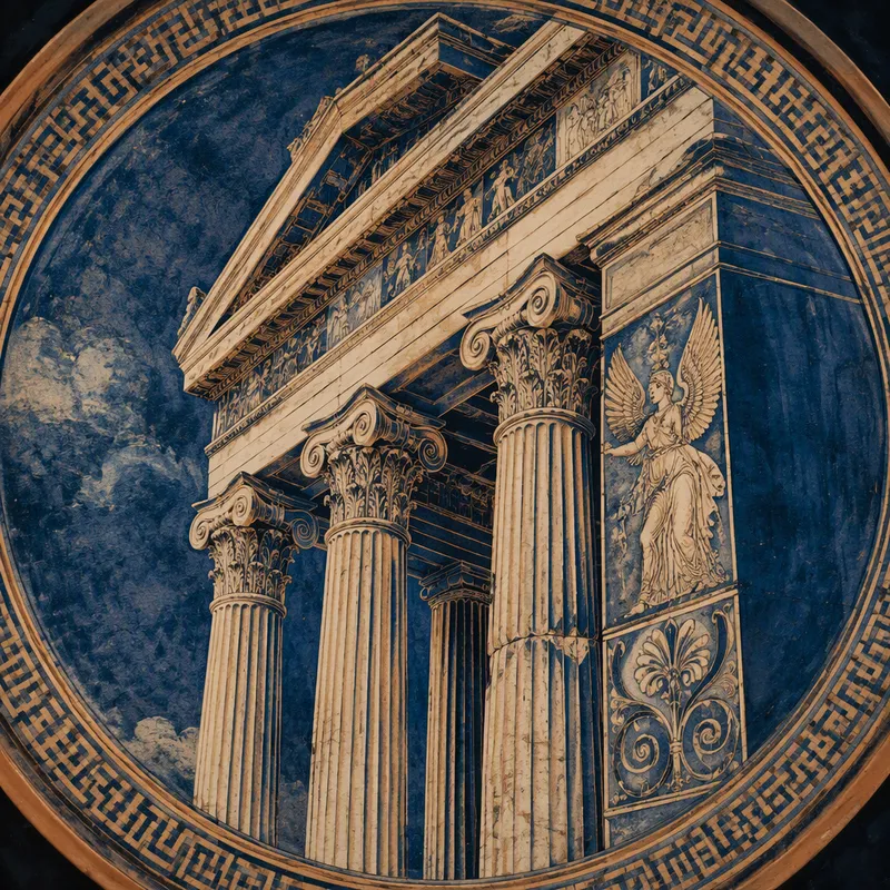 Parthenon-temppelin pylväät ja yksityiskohdat