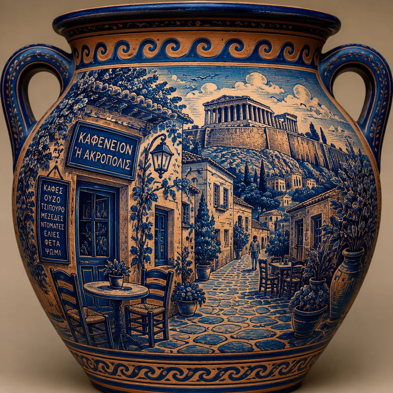 Viihtyisä kahvilaterassi Thessalonikin historiallisessa keskustassa