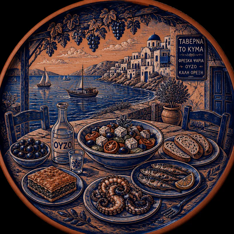 Perinteinen kreikkalainen taverna-ateria