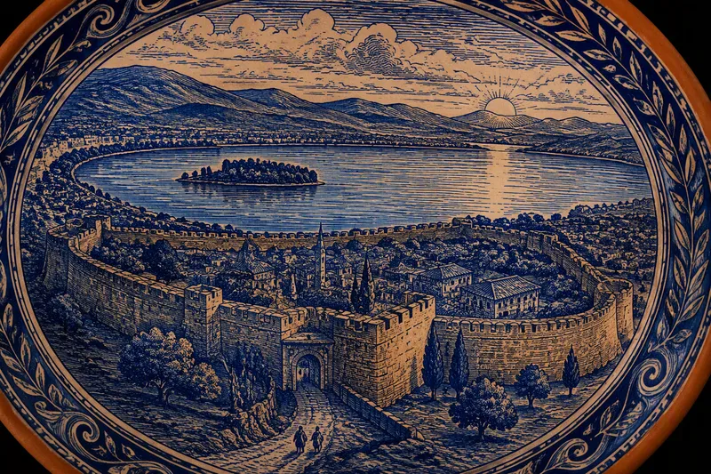 Ioanninan linnoitus ja Pamvotis-järvi aamun valossa