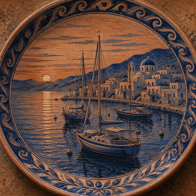 Purjeveneitä satamassa auringonlaskun aikaan