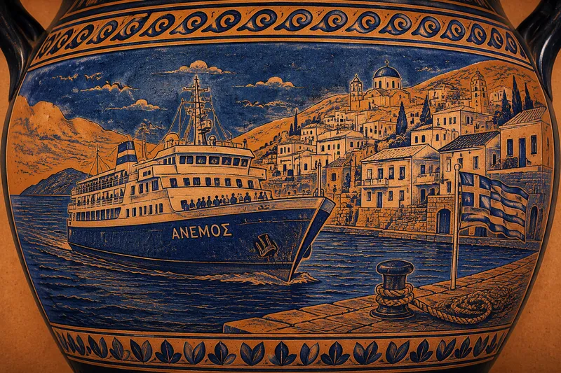 Matkustajalautta saapumassa Symi-saaren satamaan