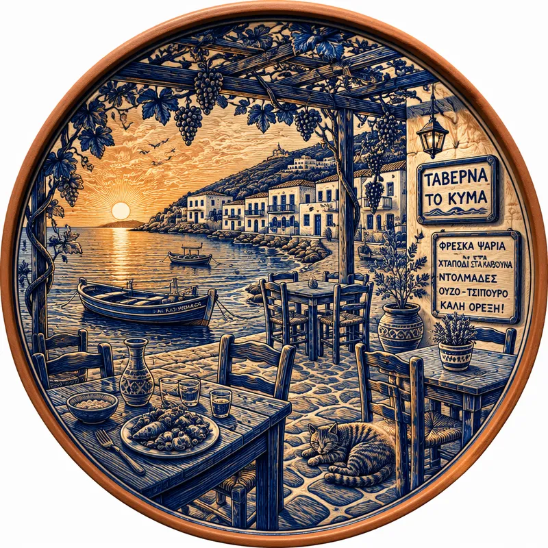 Perinteinen kreikkalainen taverna meren rannalla Perinteinen kreikkalainen taverna meren rannalla