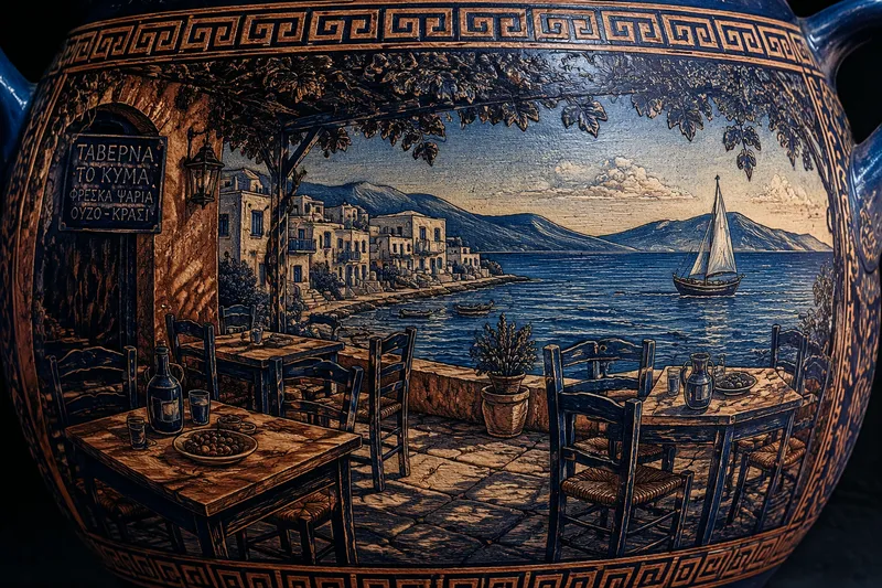 Perinteinen kreikkalainen taverna meren rannalla