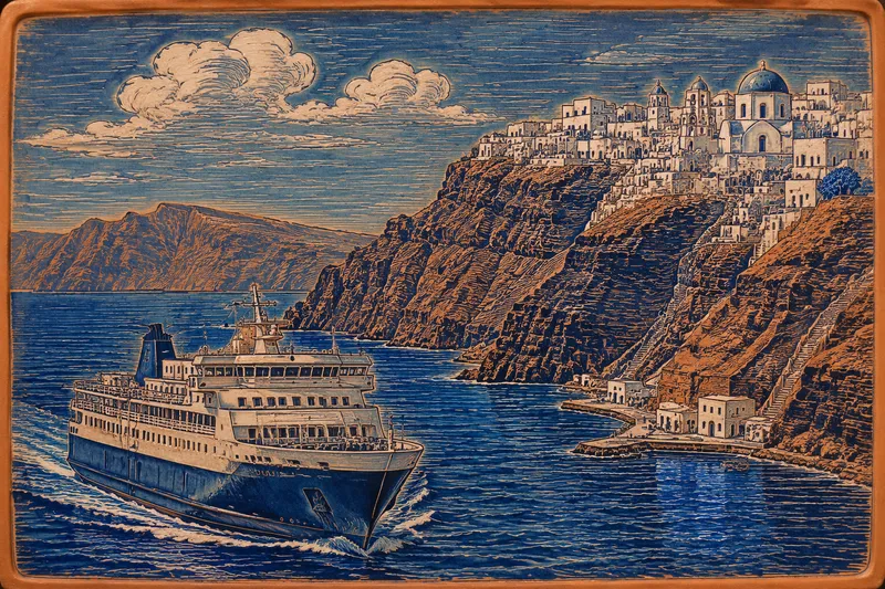 Lautta saapumassa Santorinin satamaan