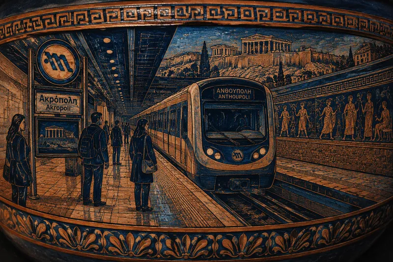 Ateenan metro saapuu asemalle